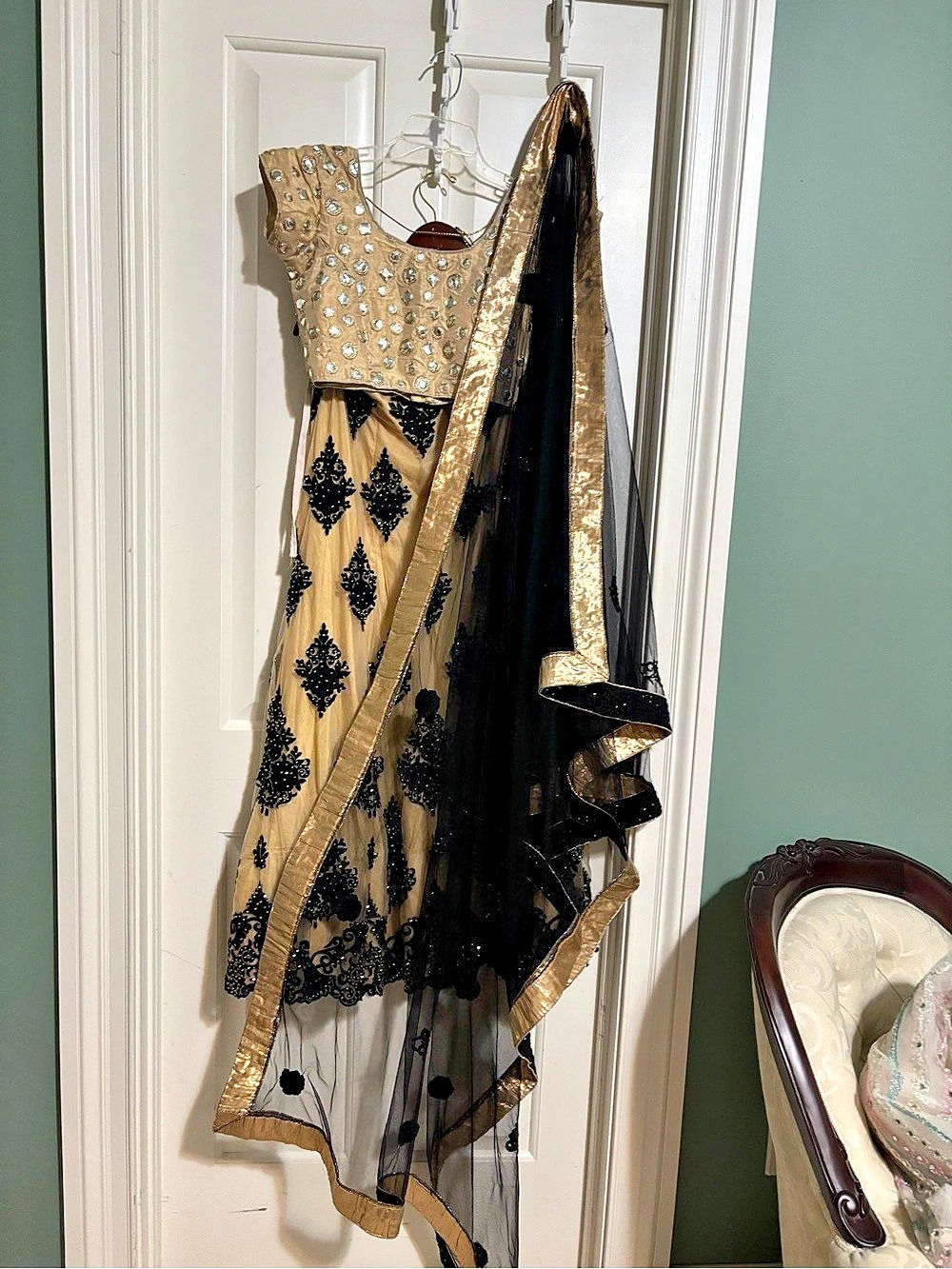 Gold & Black Embellished reception or party Outfit. Size is medium 36 bust size
